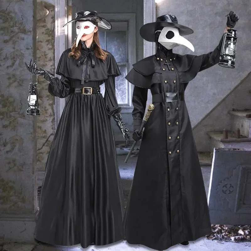Halloween Medieval Steampunk Plague Doctor Costume with Beak Mask and Crow Long Mouth Design