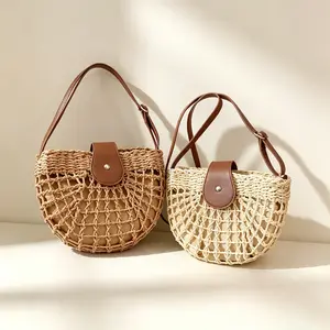 Women’s Boho Semicircular Hollow Out Straw Crossbody Bag, Elegant Trendy Summer 2026 Shoulder Purse, Stylish Handbag for Beach & Daily Casual Outfits