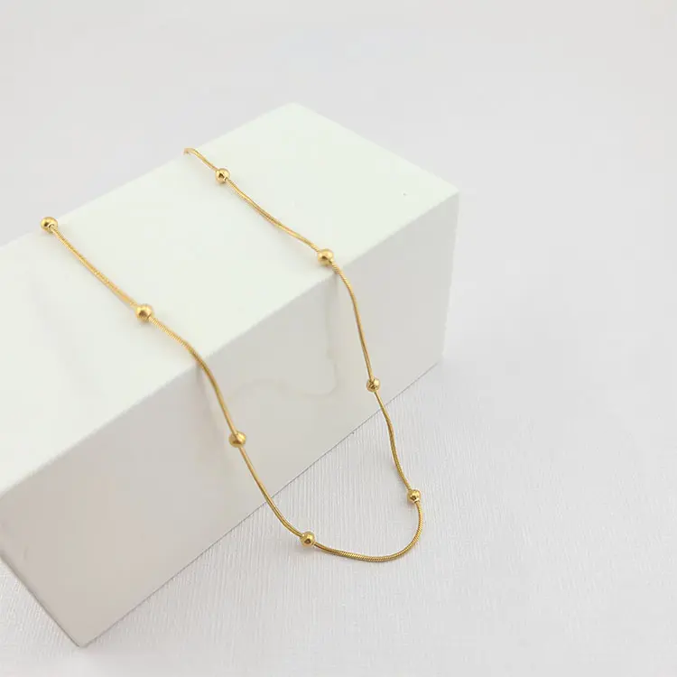 Gold Tone Stainless Steel | Snake Bead Necklace | Casual Chain | Women