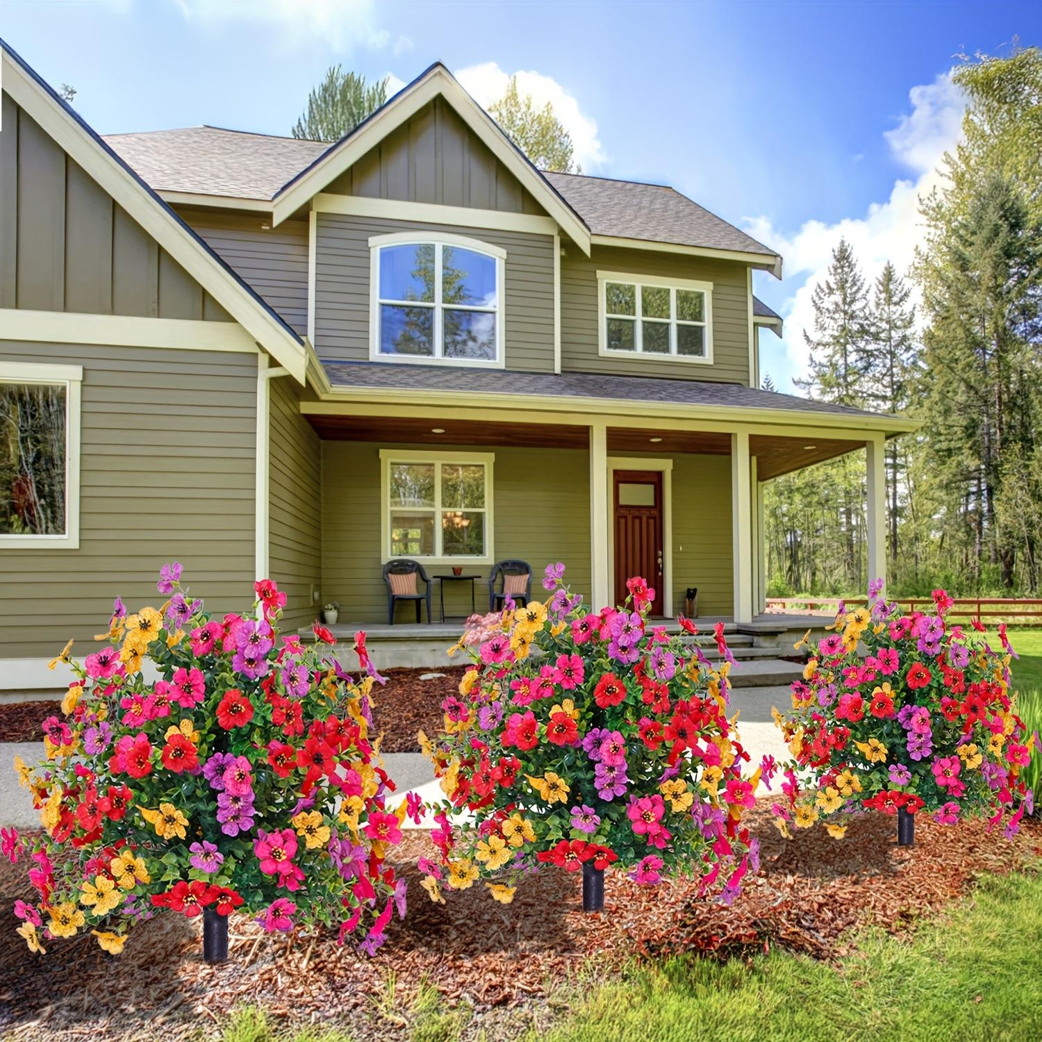 Lifelike Artificial Violet Rose Bushes, UV Resistant & Waterproof Outdoor Faux Flowers, Low Maintenance Garden Porch Patio Decor, No Watering Required All Year Round