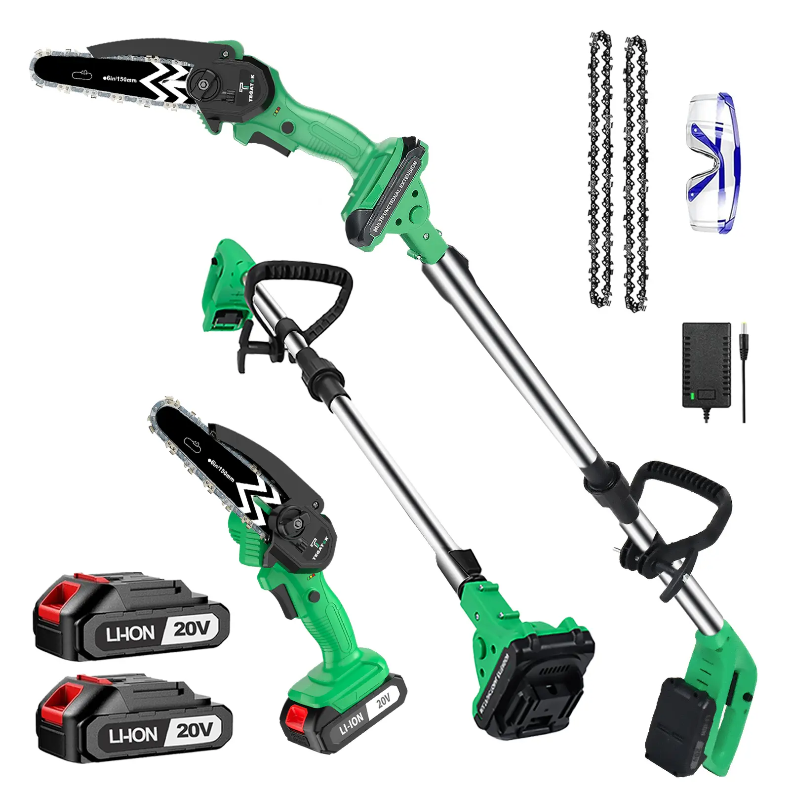 【DealsForYouDays】2-in-1 Brushless Cordless Pole Saw & Mini Chainsaw, Dual Battery (2 Packs) Metal-Plastic Limb Cutter, 15ft Reach Extension Pole, Lightweight Electric Pruner for Tree Trimming, DIY Projects