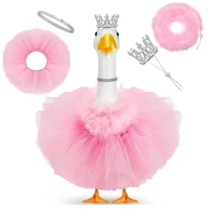 4 Pcs Princess Porch Goose Outfit for 23" 17" Cement Lawn Goose Costume Crown Necklace Tutu Skirt Feather Trim for Princess Outdoor Garden Lawn Art Decor
