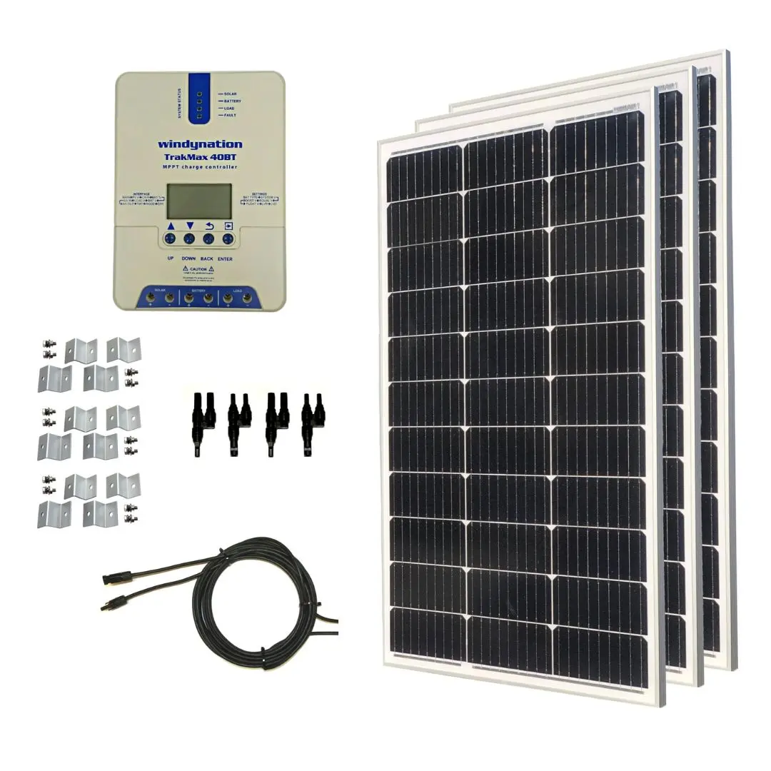 300W Monocrystalline Solar Panel Kit with TrakMax MPPT 40A Charge Controller, LCD Screen, 100W Panel, 12 AWG Cable for Boats, Cabins