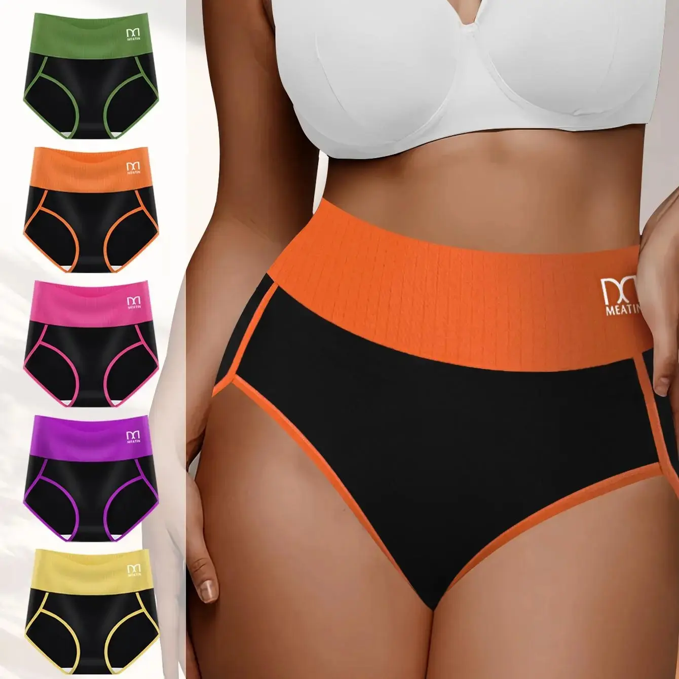 DEIRAH 5pieces of Women's Breathable High-Waist Seamless Underwear Comfortable Soft Stretch Panties with Tummy Control, Multicolor Fashion Briefs f Womenswear or Everyday Wear - Ideal for Postpartum and Shaping Support Outdoorfun Spandex thongs summerwins