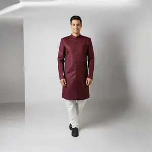Premium Jacquard Silk Sherwani Set for Men - Long-Sleeved, Suitable for Various Occasions, Ideal for Costume and Men's Wear - Menswear Suits Formal Long Sleeve