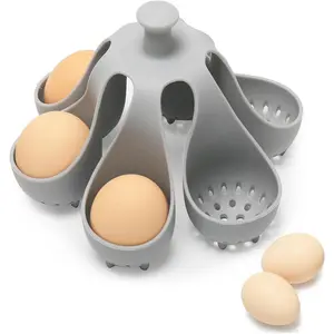 Silicone Egg Boiler Rack for Hard Soft Boiled Eggs, Food Grade Silicone Egg Boiler Cooker with 6 Holders, Kitchen Gadget for Cooking/Serving Eggs with Handle, Dishwasher Safe