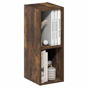 FULDA 2-Tier Narrow Bookshelf, 8-In Wide Storage Bookcase, 9.3x7.9x21.2 In Dimensions, for Living Room, Home Office, Amber Pine