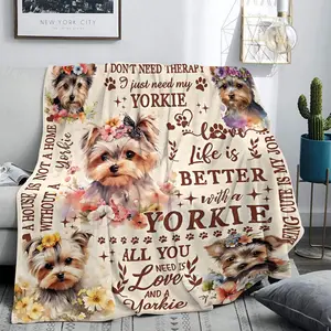 Yorkshire Terrier Pattern Blanket, 1 Count Lovely Dog Pattern Soft Warm Throw, Air-conditioned Room Blanket, Warm Nap Blanket for Home & Office, Cozy Blanket