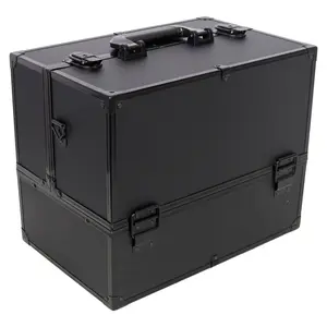 Professional 14-Inch Lockable Makeup Train Case, Makeup Bags with 6 Adjustable Trays and Spacious Compartments, Black Cosmetic Organizer Box
