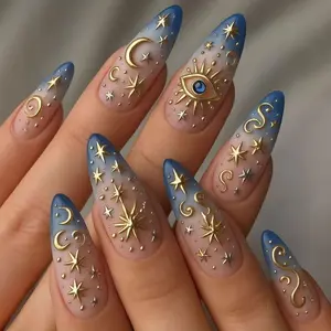 24pcs Almond Shape Press-On Nails, Bohemian Style 3D Carved Design, Easy to Apply Long-Lasting Reusable, Unique Fashion Nail Art, Almond Fake Nails