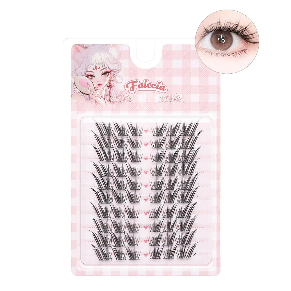 Glue version 10 rows 60 clusters Nuwa comic eyes new style eyelashes, fox-style slanted upper eyelashes with C curl, curly, dense, Volume Lashes, single cluster, reusable, Reusable false eyelashes, suitable for daily commuting, gatherings
