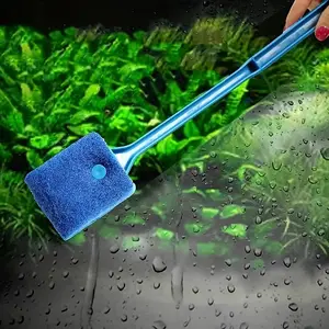 Practical Long Handle Fish Tank Cleaning Brush, Double-Sided Sponge Plastic Cleaner Tool, Ideal for Home and Aquarium Use