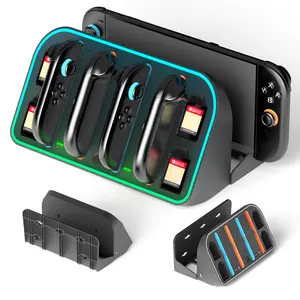 JORREP Switch 2 Wall Mount with Charger for Four Joycon 2, Wall Mount Kit Shelf for  Switch 2 Accessories, RGB Charging Dock Station with 4 Game Storage Holder for  Game Console Holder Stand Durable