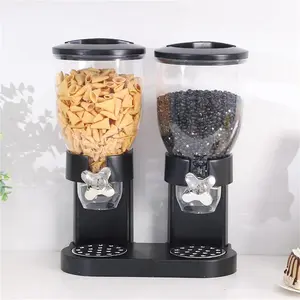 Double Cylinder Dry Food Cereal Dispenser Box Container，Transparent Cereal Dispenser,Double Barrel Cereal Dispenser,Food Storage Kitchen Lid