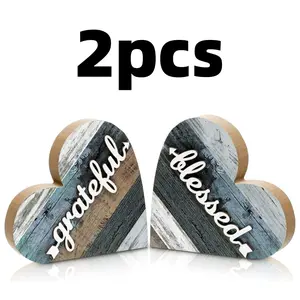 2 pcs Rustic Table Decorations Freestanding Table Decor Wooden Table Heart Decor Signs for Dining Room Shelf Valentines Beauty & Personal Care