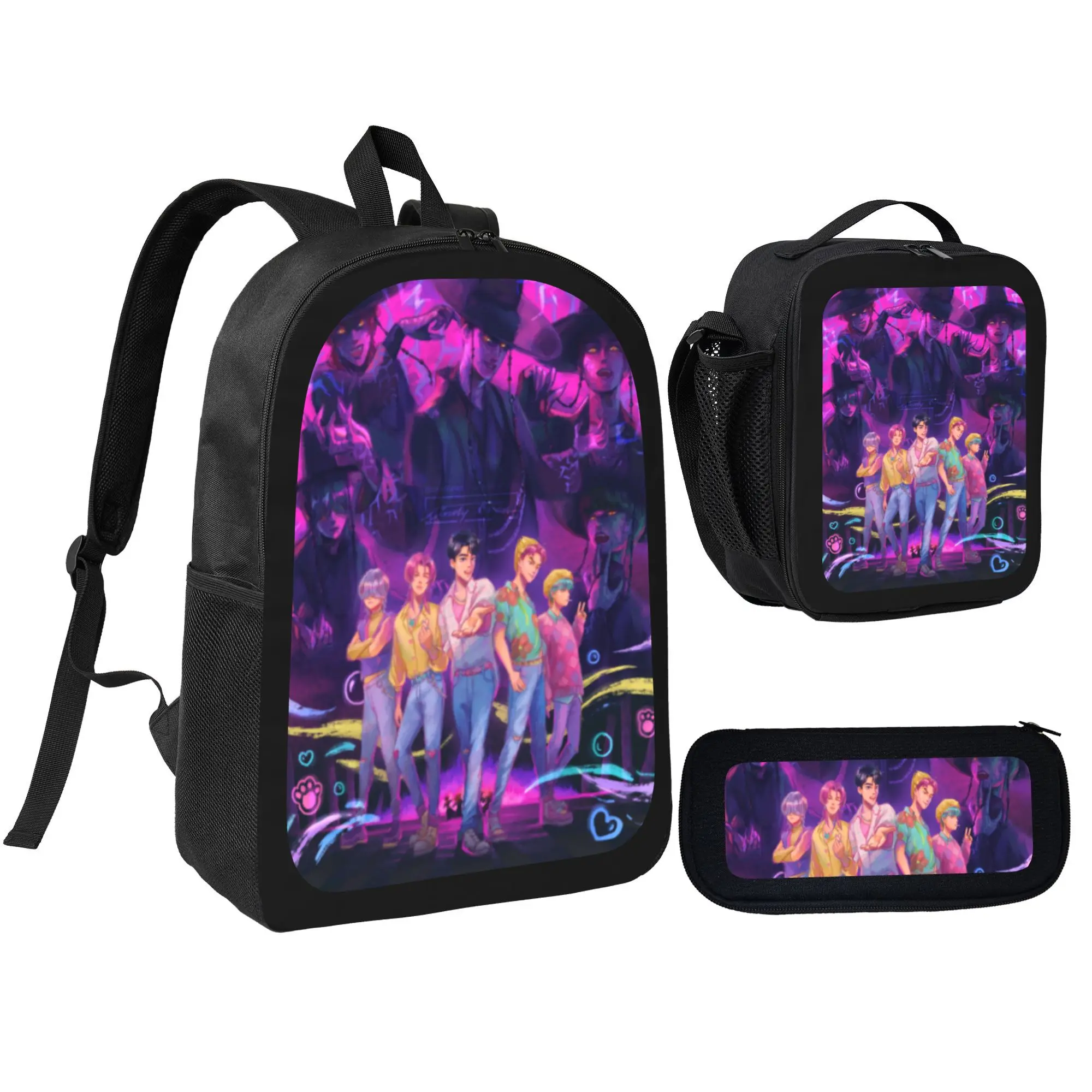 KDH Cartoon Backpack 3-Piece Set - Includes School Bag, Pencil Case, Insulated Lunch Bag - Polyester Lightweight for Daily Use, Zoo, Park & Holiday