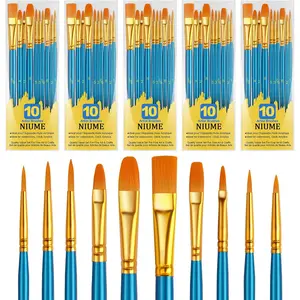 50Pcs Round Pointed Tip Acrylic Paint Brushes Set Artist Paintbrushes for Acrylic Oil Watercolor Painting Canvas Boards Rock Body Face Nail Art Halloween Pumpkin Ceramic Crafts Supplies Blue