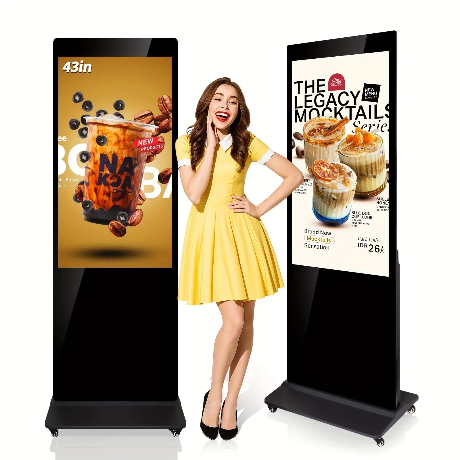 1pc Black 43Inch Digital Signage Kiosk Display 1080P Digital Kiosk Interactive Displays Floor Standing 2K IPS Smart Indoor Interactive LCD Commercial Kiosk with Android 11 System Interactive Advertising Media Player (Two Types Available: Non-Touchsc