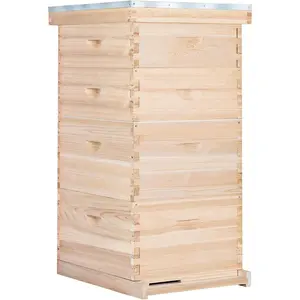 MayBee Hives 10-Frame Bee Hives  Complete Starter Kit, Bee Hives Boxes Includes 2 Deep Bee Box 2 Medium Bee Hive Box with Beehive Frames and Beeswax Coated Foundation Sheets(4 Layers)