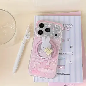 Kawaii Miffy Rabbit Magnetic  Case for iPhone 16 Pro 17 15 14 13 17 Pro Max Cover With Magsafe Rotate Stand Shockproof Case phone