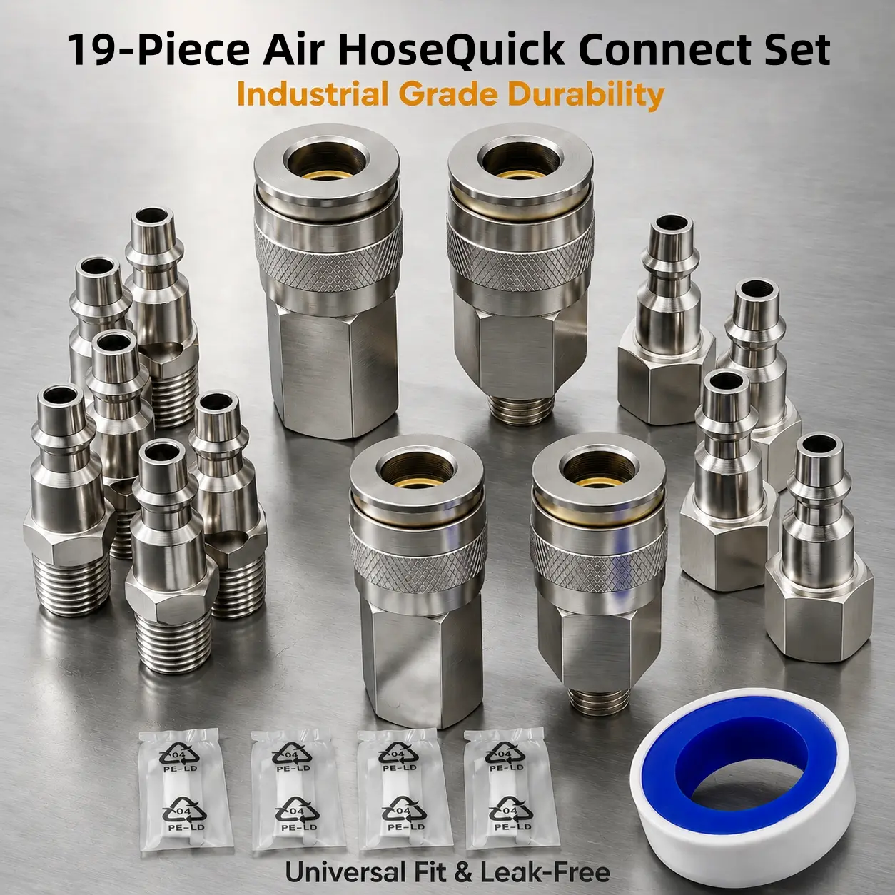 Quick Connect Air Hose Fittings 1/4" NPT Quick Connect Air Coupler and Plug Kit with Aluminum/Steel Fittings for Air Compressor Accessories