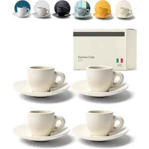 3 oz Espresso cups set of 4 - Thick walled stoneware espresso cup set - Italian style espresso cups and saucers - Demitasse cups set of 4 - Coffee mugs - Demitasse cups and saucers sets