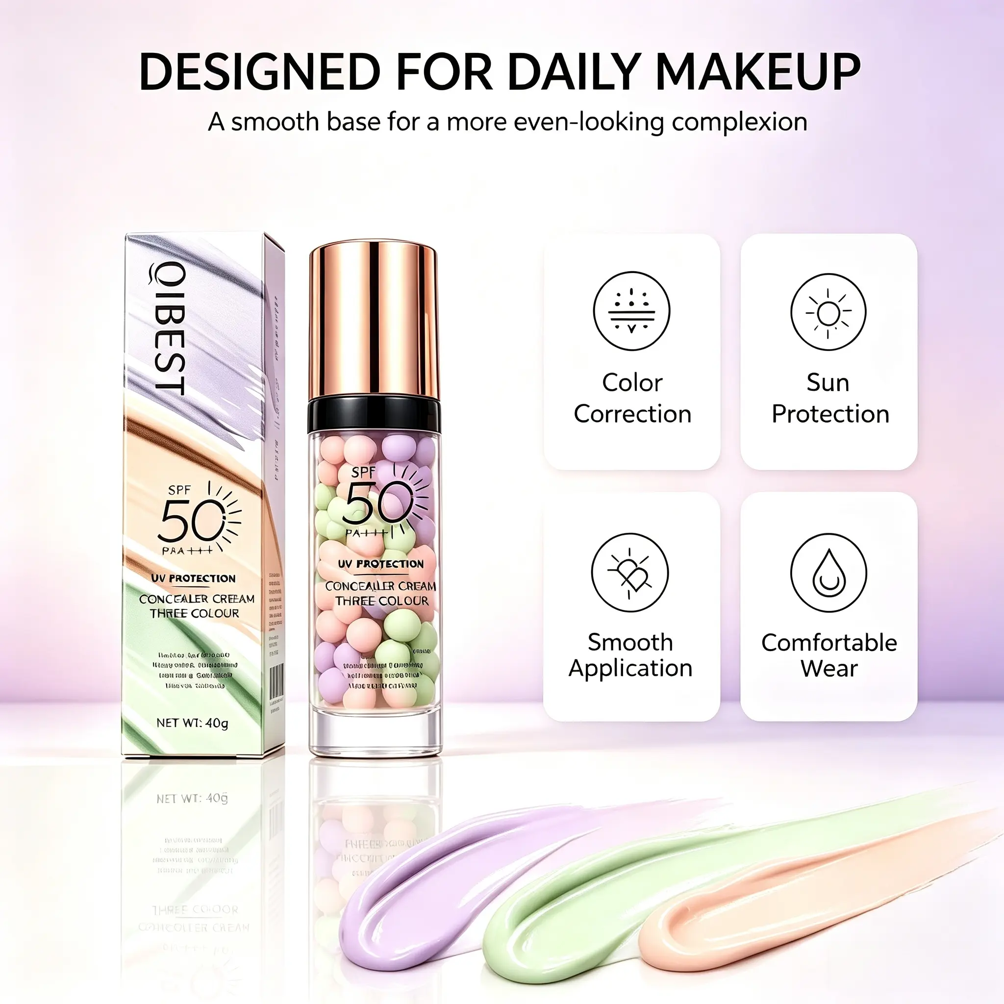 3-Color Color Correcting Makeup Primer - SPF50 Waterproof Sweat-Resistant Isolation Cream, Oil-Control Face Moisturizer with Hydrate & Moisture Benefits for Daily Sunscreen Base Cosmetic