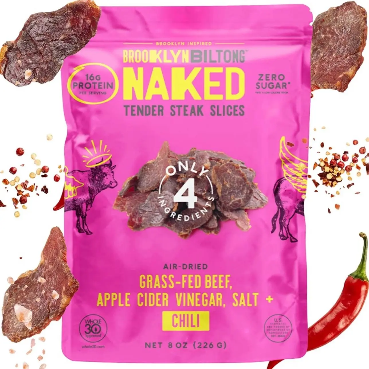 Brooklyn Biltong Air Dried Grass Fed Beef Snack, South African Beef Jerky (8 oz, Pack of 1) - Whole30 Approved, Paleo, Keto, Gluten Free, Sugar Free, Made in USA - (Peri Peri)