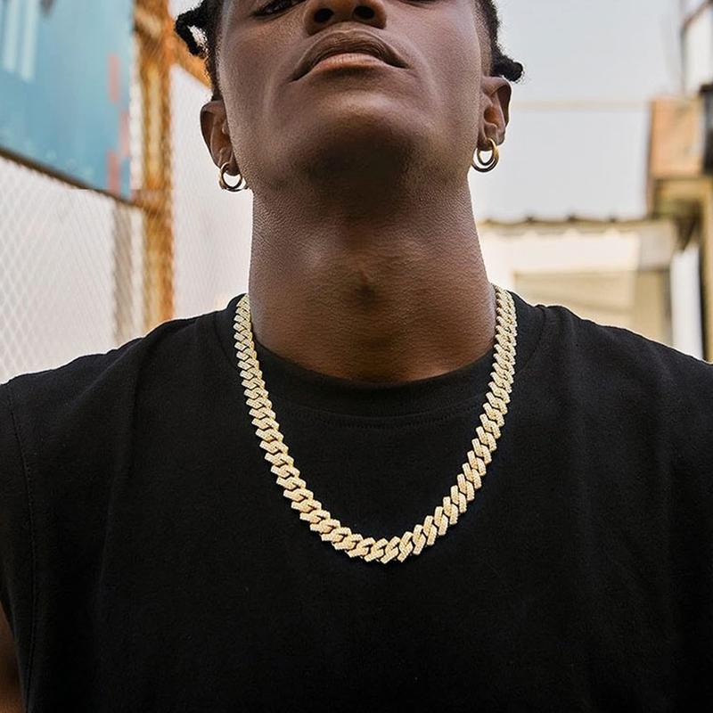 1PC lced Out Cuban Link Chain 12MM ProngRhombus Diamond Cuban Chain Hip HopChoker Necklaces Women Men Jewelry