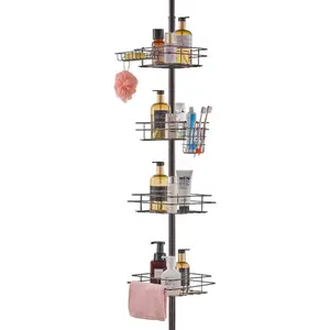 summervibes Height Adjustable Tension Pole Shower Corner Caddy (42-114 in), Rustproof Shower Caddy with Strong Load-Bearing Shelf, Easy-Install Bathroom Organization Accessory for Washroom