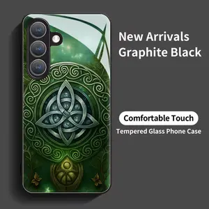 Mysterious Celtic Emerald Rune Black Tempered Glass Case, Suitable for Samsung Galaxy S26 S25 S24 S23 S22Pro S21 S20 Fe Plus Ultra Pro A56 A55 A54 A53 A52 A51 A36 A35 A34 A32 A26 A25 A24 A23 A16 A15 A14 A06 A05 A03s