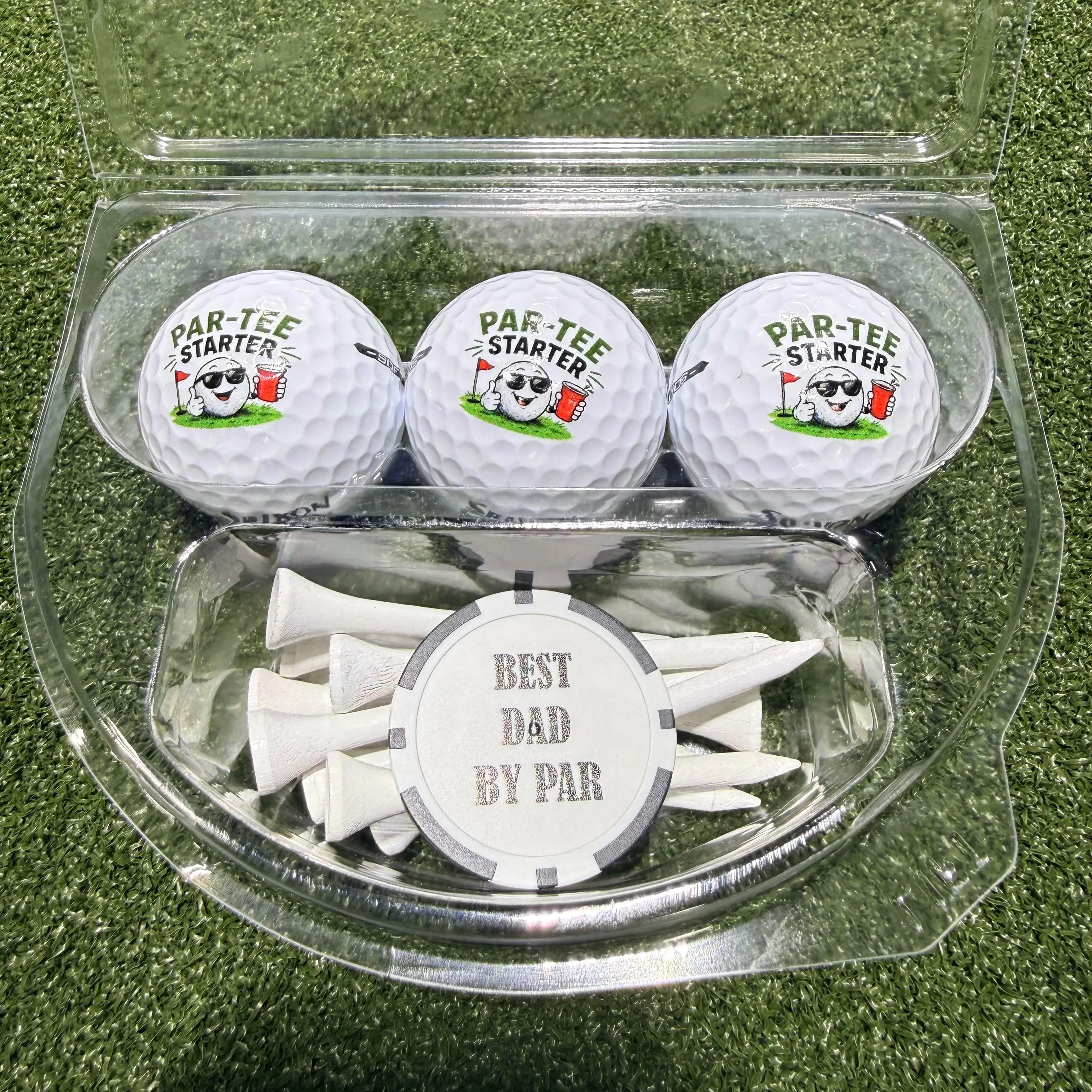 Srixon Standard Golf Ball Gift Set - 3 Balls, 10 Pins, 1 Poker Chip Marker, Funny "Par-Tee Starter" "Best Dad By Par" Quotes - Unique Gift for Golf Enthusiasts (Sports & Outdoor)