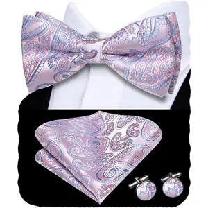Hi-Tie Bow Ties for Men Pre-Tied Adjustable Silk Bowties Lapel Pin Pocket Square Set for Wedding Party