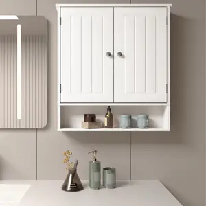 【Bathroom Wall Cabinet】Medicine Cabinet with Doors and Adjustable shelves, Storage Cabinet with Open and Hidden Storage Space, for Bathroom, Living Room, Kitchen