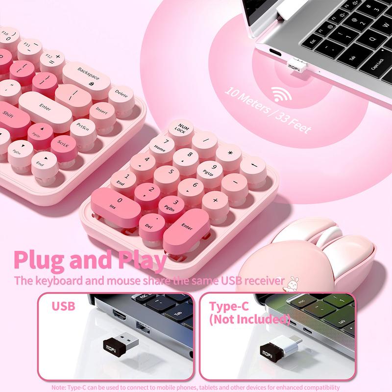 Mofii Three-In-One Keyboard Mouse Set Ergonomic Round Keyboard Wireless Connection, Portable Compact Design, Separate Numeric Keypad, Us Qwerty, No Batteries Included