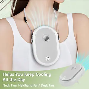 Hanging Neck Fan with Lanyard, 3 Speed Handheld Fan with Holder, 2000mhA USB Rechargeable Desktop Fan, Powerful Airflow, Hands Free Portable Personal Cooling Fan Wearable Fan Suitable for Sports, Outdoor, Shopping, Office Summer Essentials