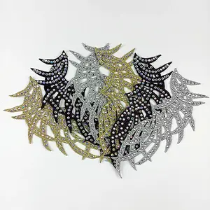 zsbszc New Mirror pair embroidered patch gold silver black bud silk diamond applique sewing dancedress cloth accesory ZA004