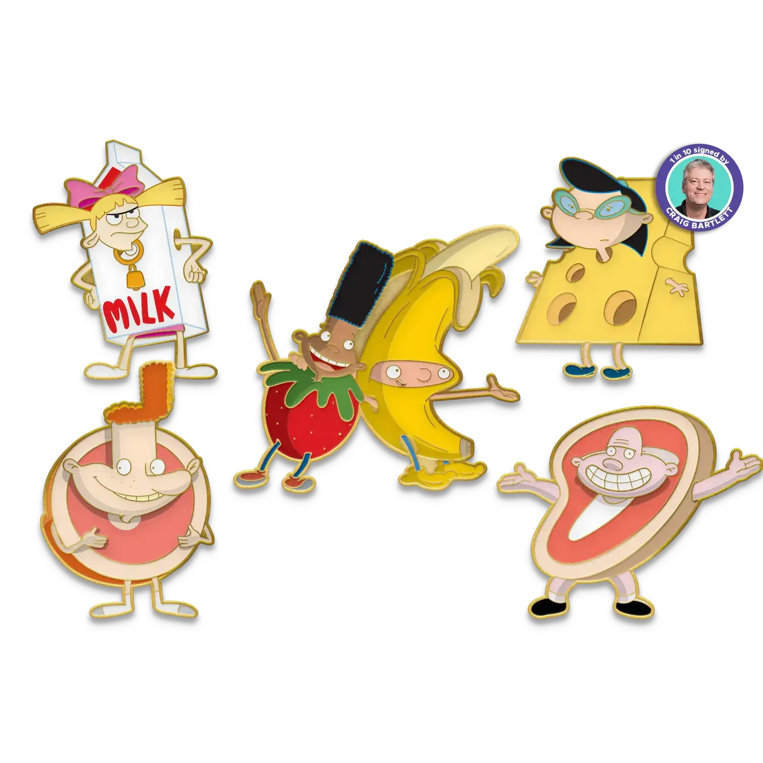 Disliz Officially Licensed Hey Arnold! Downtown As Fruits Limited Edition 5-Pin Collectible Set | Blind Box 1 in 10 Signed by Craig Bartlett, creator of Hey Arnold!