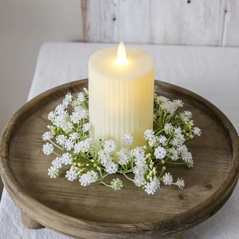 1pc/2pcs Artificial Starry Night Mini Wreath Candle Ring, Spring Desktop Decoration, Wedding Festival Decor, Home Decor, No Candles Included