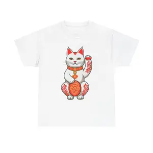 Men's Lucky Cat Graphic T-Shirt - Short Sleeve Crew Neck Regular Fit Casual Wear | Soft & Breathable Fabric, Durable Print, Everyday Comfort, Machine Washable, cute and traditional casual wear with cultural motif