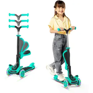 3 Wheel Scooter for Kids with Foldable Seat, Adjustable Handlebar Height, Lean-to-Steer Ride On Toy for Kids Ages 2+, Light-Up LED Wheels, Wide Anti Slip Deck, Indoor & Outdoor Use
