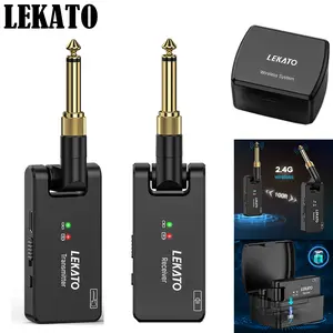 【CRAZY DEAL】LEKATO Wireless Guitar System 2.4GHz Wireless Transmitter Receiver Guitar Wireless System 4 Channels with Dual Plugs 3.5mm/6.35mm,(WS-100)