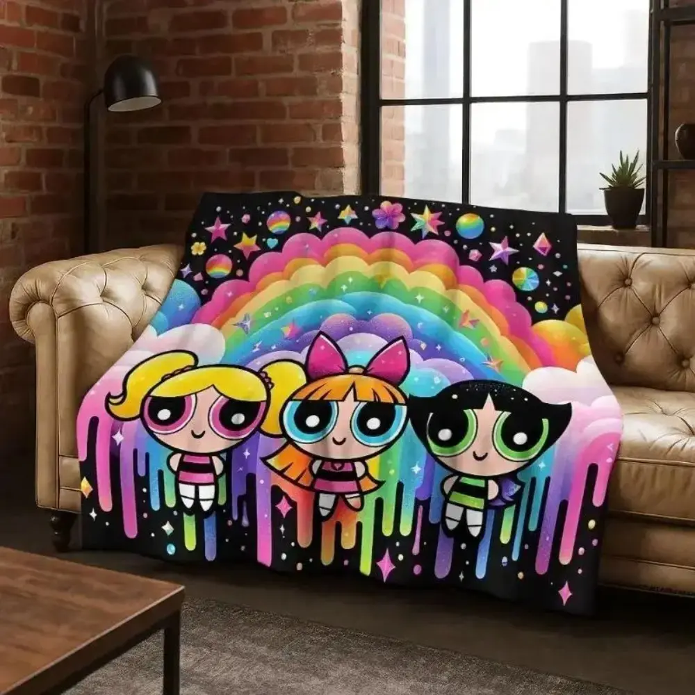 Powerpuff Girls Cartoon Throw Blanket, Soft Plush Fleece Blanket for Bed Sofa Couch, Cozy Girly Room Decor Gift for Kids Teens and Fans, Watch Party, Outdoor Activities