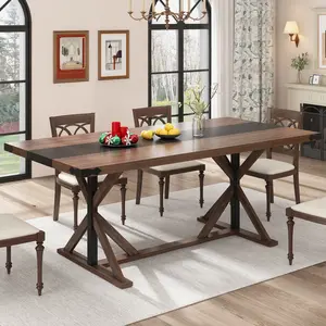 71" Rustic Farmhouse Dining Table for 5-8 People, 6FT Rectangular Kitchen Table with Waterproof Wood Grain Top & Adjustable Legs, Large Dining Table for Dining Room & Living Room Furniture