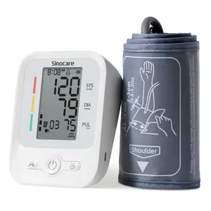 Sinocare Upper Arm Automatic Digital Blood Pressure Monitor, Clinically Accurate, One Button Operation, 3-Color Display, Dual User Mode with 120 Memories Each, Adjustable 8.6"-16.5" Cuff, White