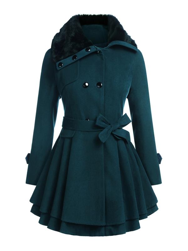 Women's Fashion Faux Fur Lapel Double Breasted Thickened Wool Trench Coat Basic Winter Warm Jacket Penny Lane Women Jacket S-2XL New Year