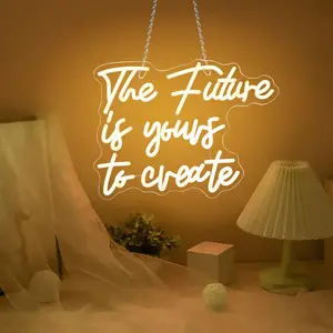 ROSNEK Dimmable LED Neon Sign with "The Future is Yours to Create" Text - USB-Powered Wall Mounted Acrylic Aesthetic Decorative Illuminated Indoor Light Sign for Bedroom, Living Room (Warm White), Acrylic Light Signs, Aesthetic Light Signs