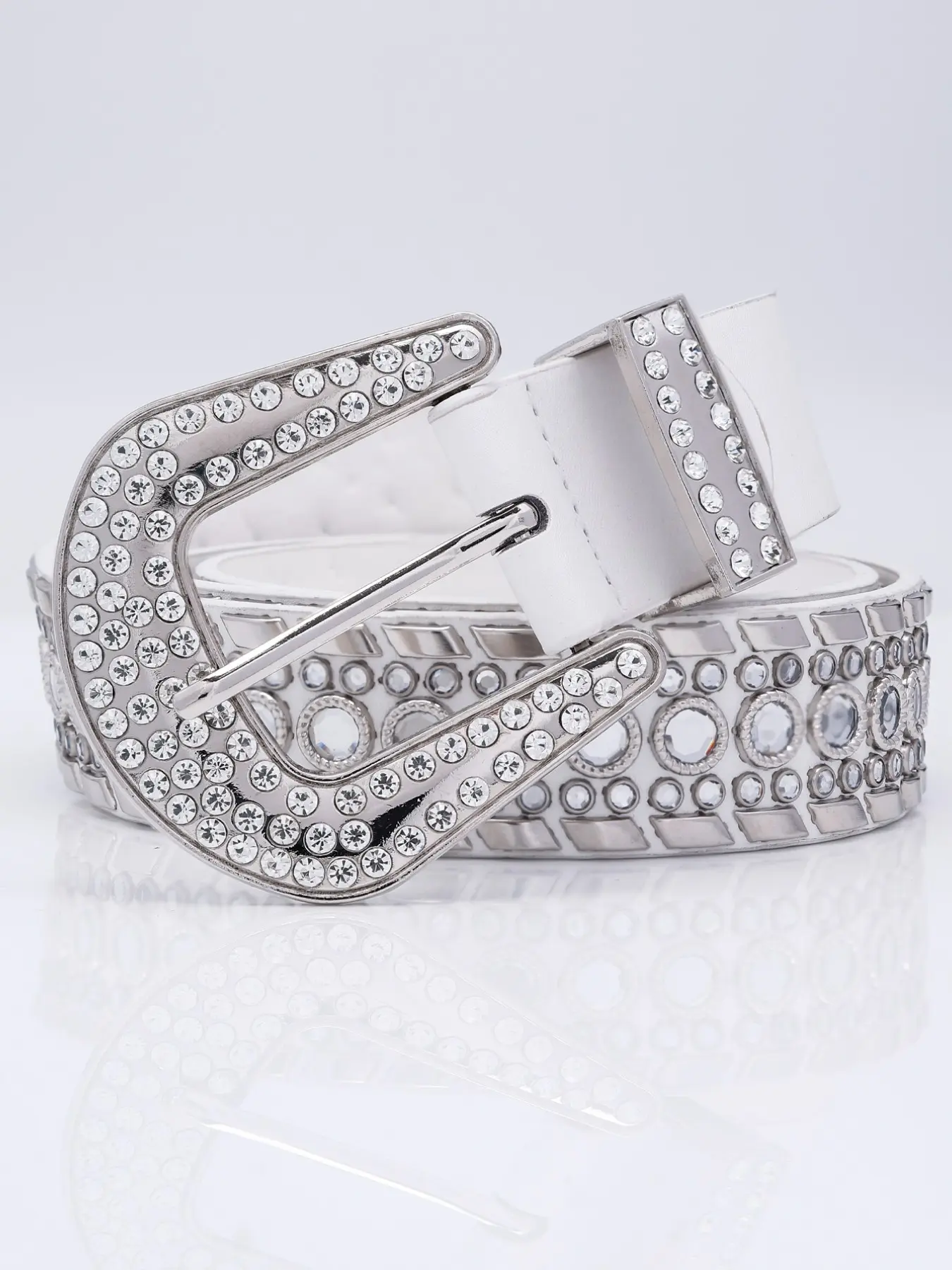 1pc Western Cowboy Style Rhinestone PU Belt, Luxury Party Rivet Diamond Buckle, Unisex All-Season Accessory, Perfect for Jeans & Gifts, Rhinestone Decorated Belt