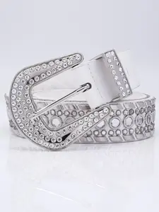 1pc Western Cowboy Style Rhinestone PU Belt, Luxury Party Rivet Diamond Buckle, Unisex All-Season Accessory, Perfect for Jeans & Gifts