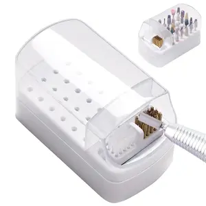 2 in 1 Nail Drill Bits Holder & Nail Drill Bits Cleaning Brush Case,30 Holes Dustproof Nail Art Drill Bits Stand Display Storage Box and Nail Drill Bits Cleaner Manicure Tools(Pink) springtok